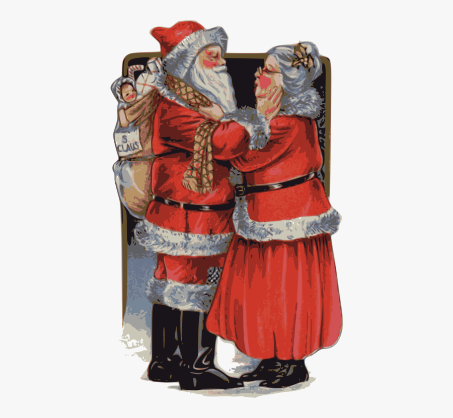 Art,santa Claus,fictional Character - Santa And Mrs Claus Painting, Transparent Clipart
