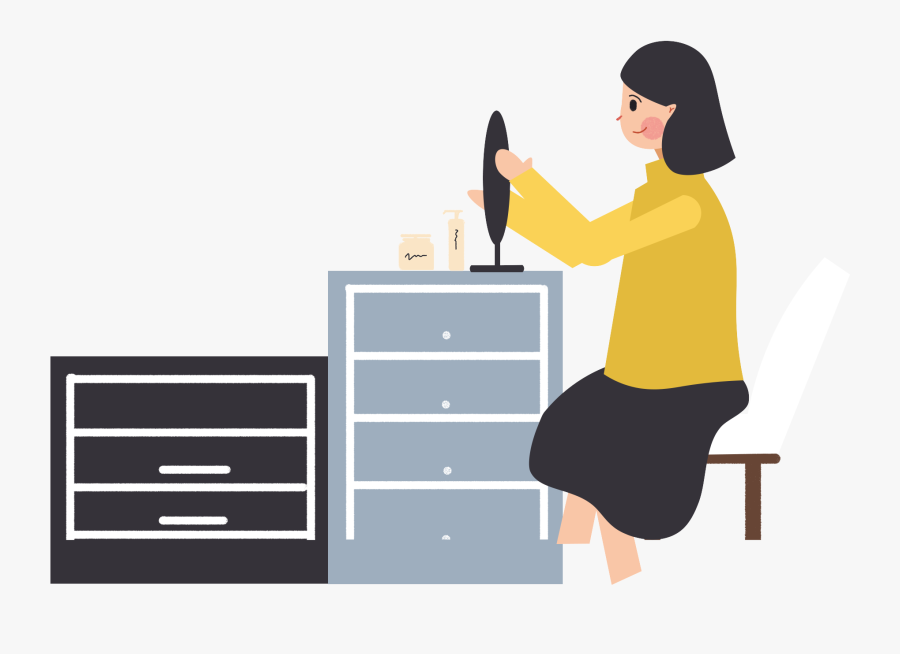 Cartoon Flat Looking Mirror Girl Png And Psd - Cartoon, Transparent Clipart