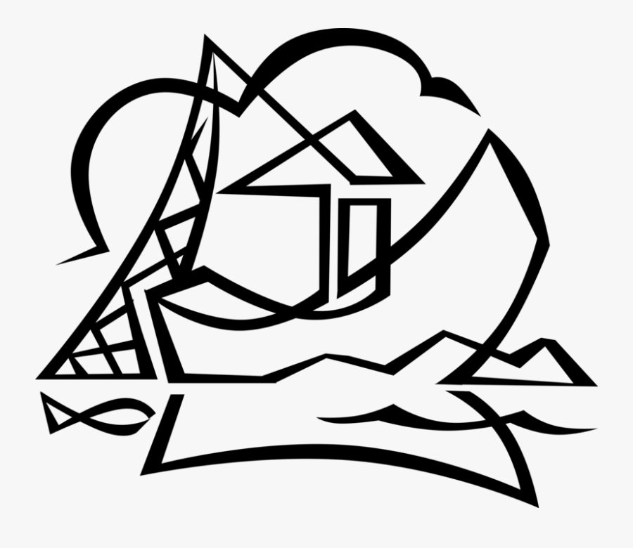 Vector Illustration Of Commercial Fishing Trawler Boat, Transparent Clipart