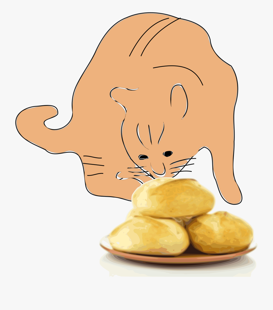 Cat Sniffing A Plate Of Bread Vector Clipart Image - Bánh, Transparent Clipart