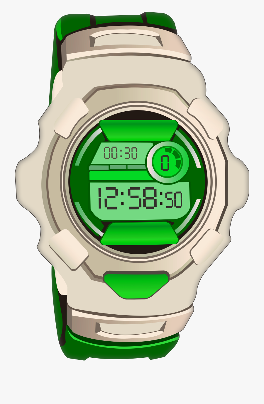 Green Sport Digital Watch Png Clip Art - Analog Watch, Transparent Clipart