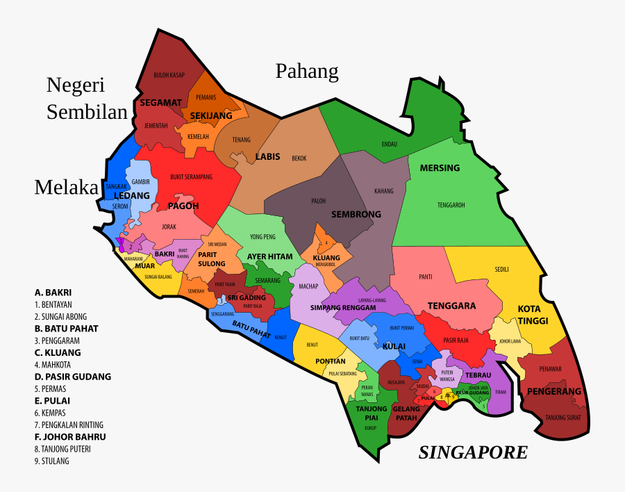 Transparent Assembly Line Clipart - Johor Map By District, Transparent Clipart