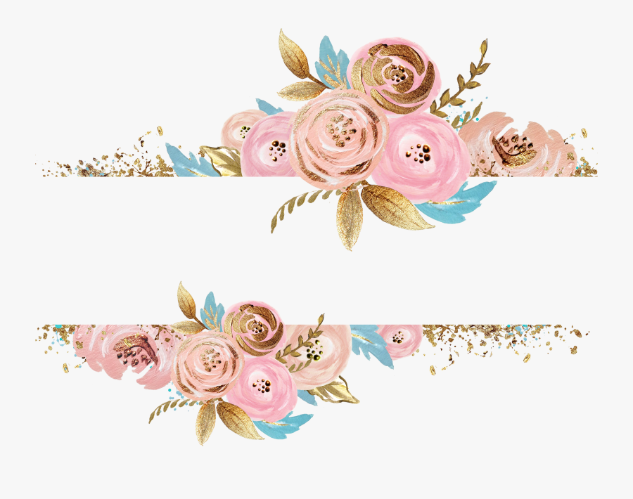 #flowers #gold #pink #divider #header #textline #line - Rose Gold Flower Png, Transparent Clipart