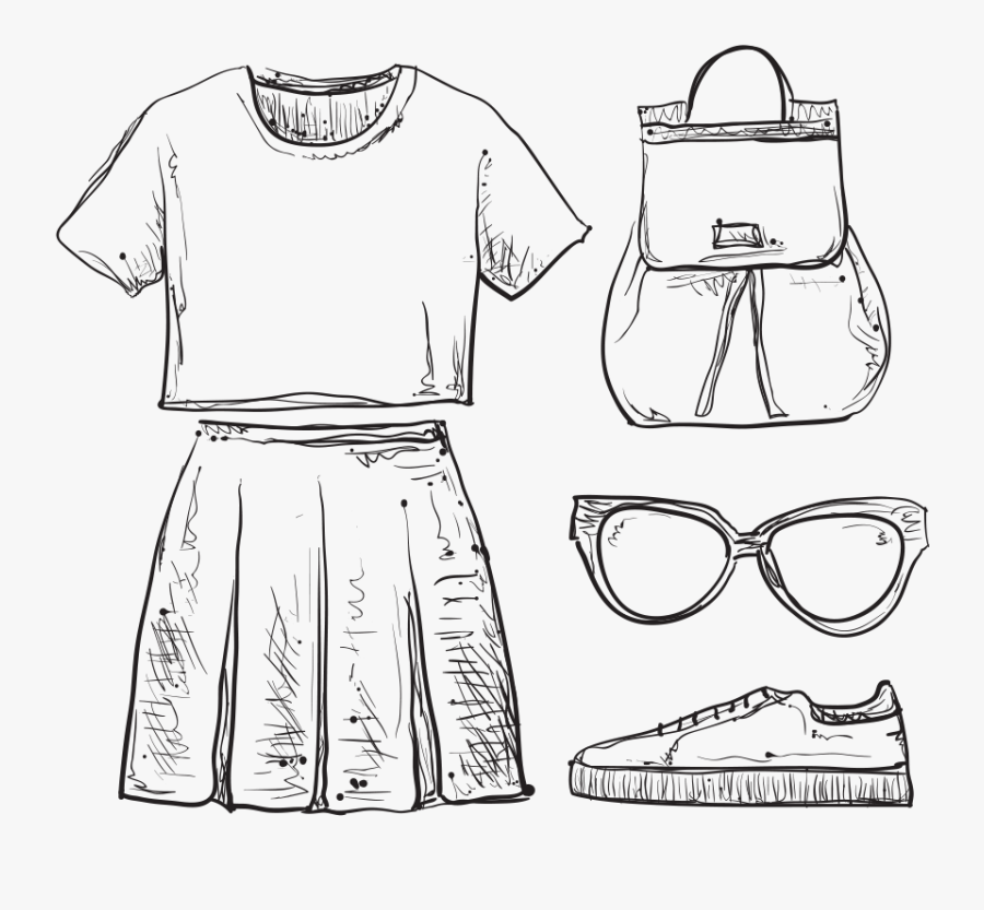 Sketch Clothing Backpack Royalty-free Pattern Dress - Shirt And Skirt Drawing, Transparent Clipart