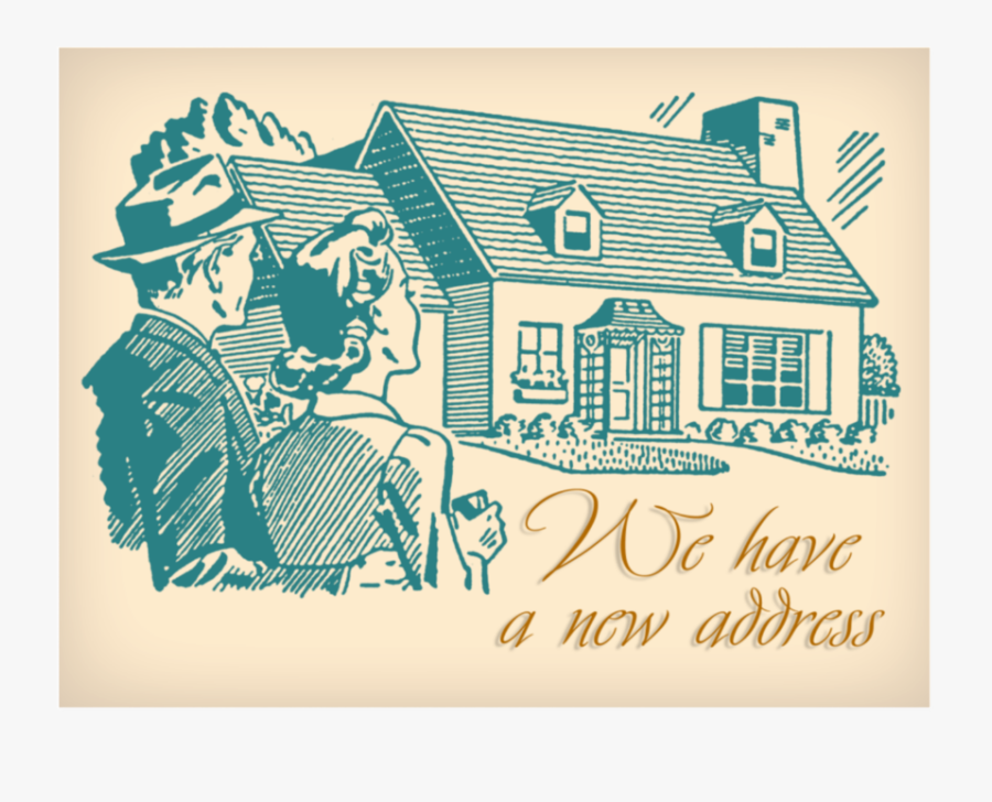 Retro House Change Of Address Postcard - Vintage New Address Postcards, Transparent Clipart