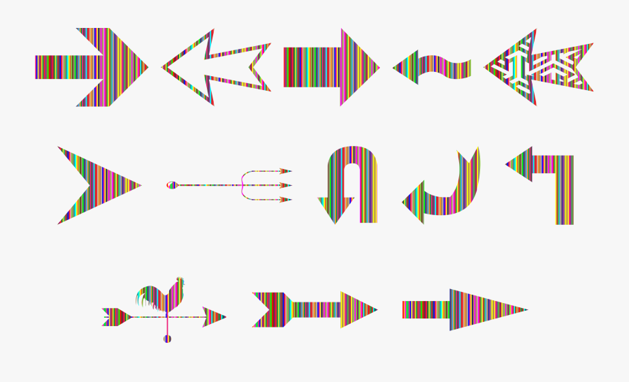 Variety Of Colorful Striped Arrows Clip Arts - أسهم ملونه, Transparent Clipart