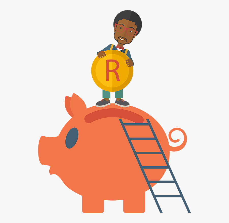Man Saving Coins - Person Putting Money In A Piggy Bank Cartoon, Transparent Clipart