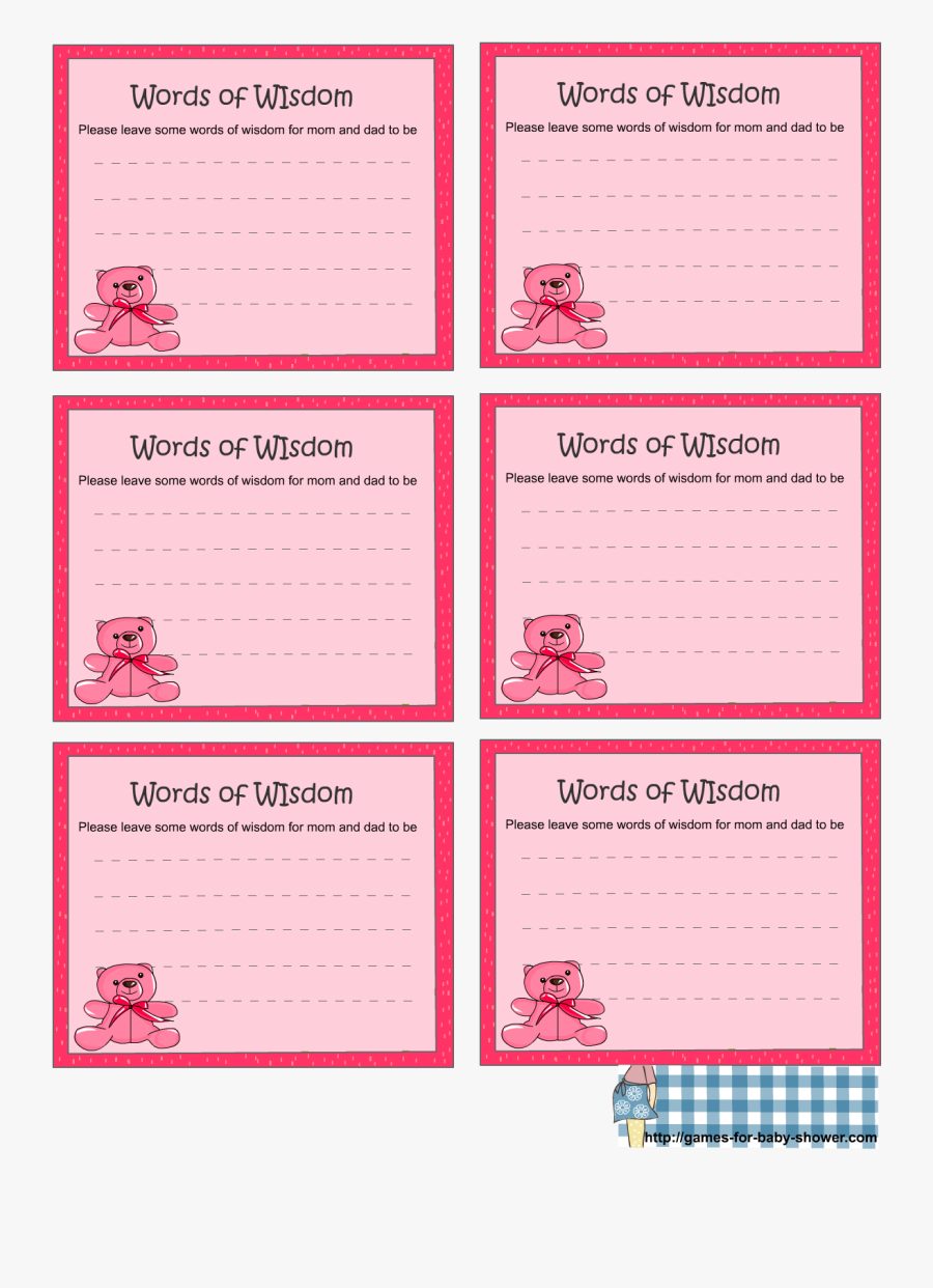Transparent Words Of Wisdom Clipart - Baby Shower Game Card Free, Transparent Clipart
