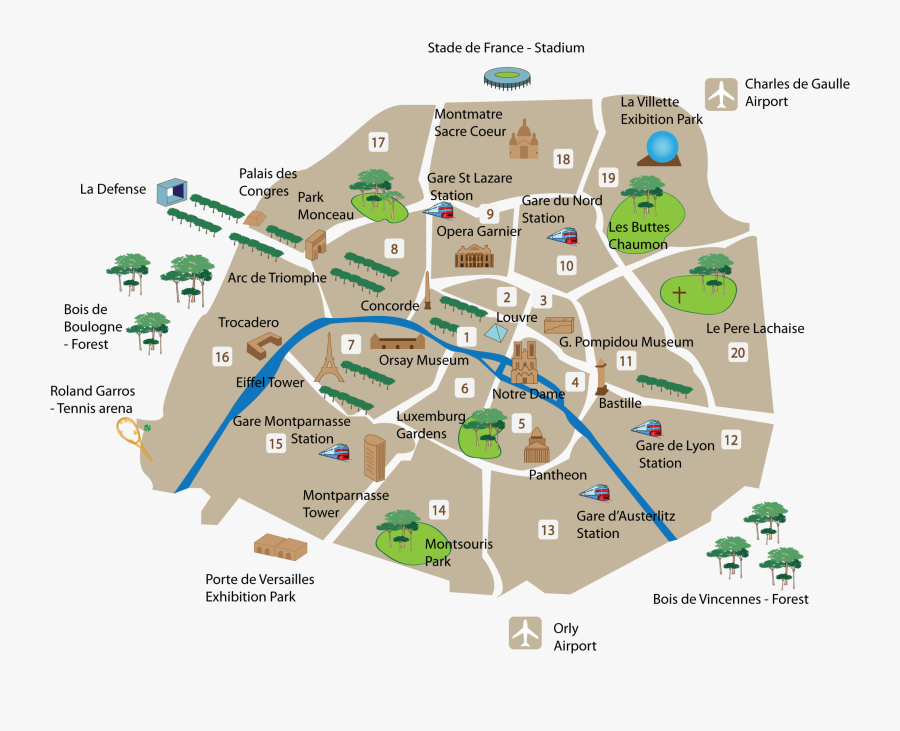 A Map Of The Top Tourist Sites In Paris Official Website - Map Of Paris, Transparent Clipart