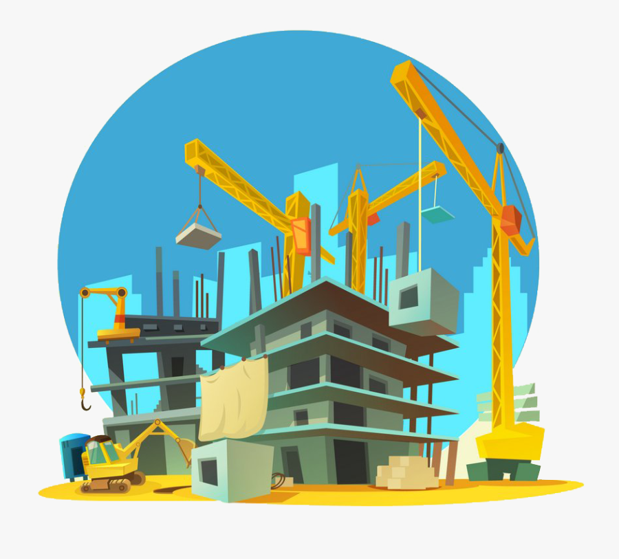 Crane Clipart Construction Site - Construction Cartoon Building Png, Transparent Clipart