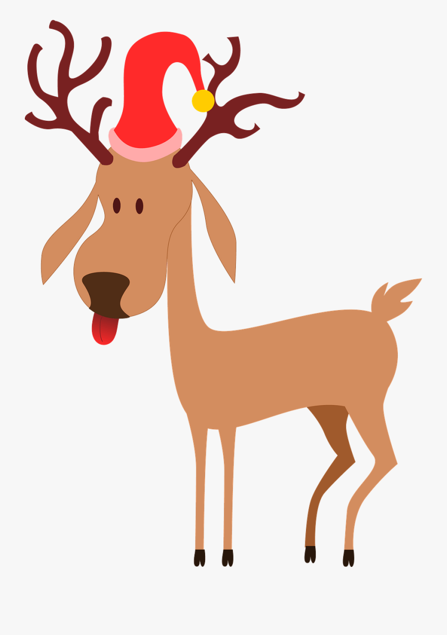 Reindeer, Santa Clause, Christmas, Cap, Antlers, Tongue - Reindeer With No Background, Transparent Clipart