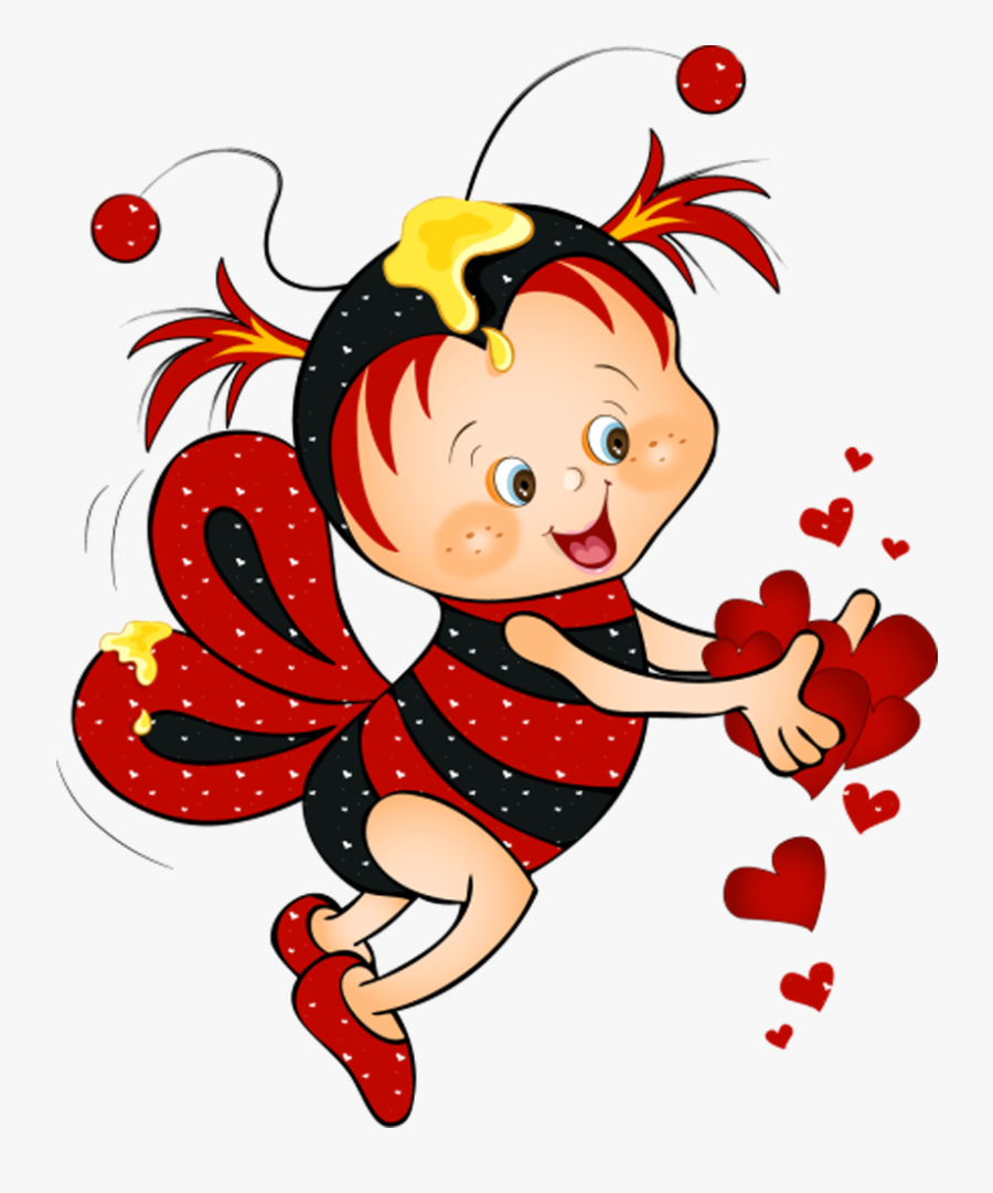 Valentine Red Bee With Hearts Png Clipart Picture - Valentine Cartoon Png, Transparent Clipart