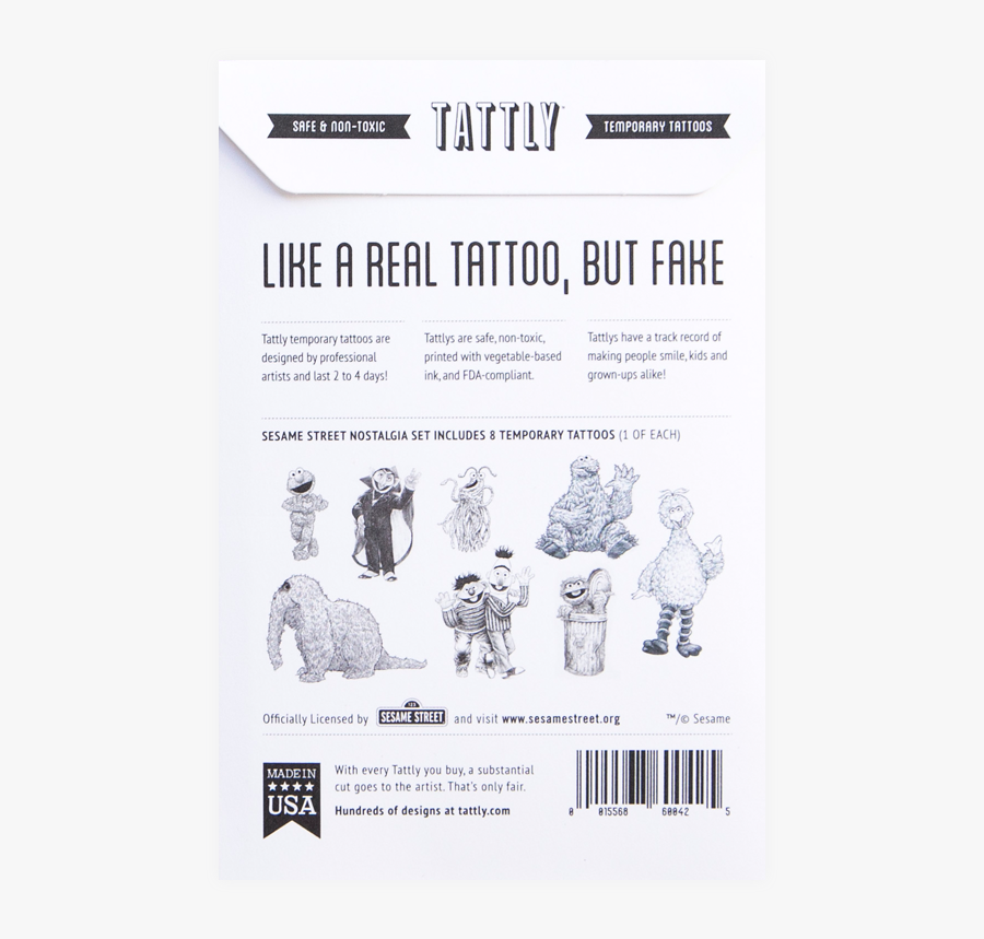 Tattoos Temporary Nostalgia Tattly Abziehtattoo Paper - Sesame Street Temporary Tattoo, Transparent Clipart