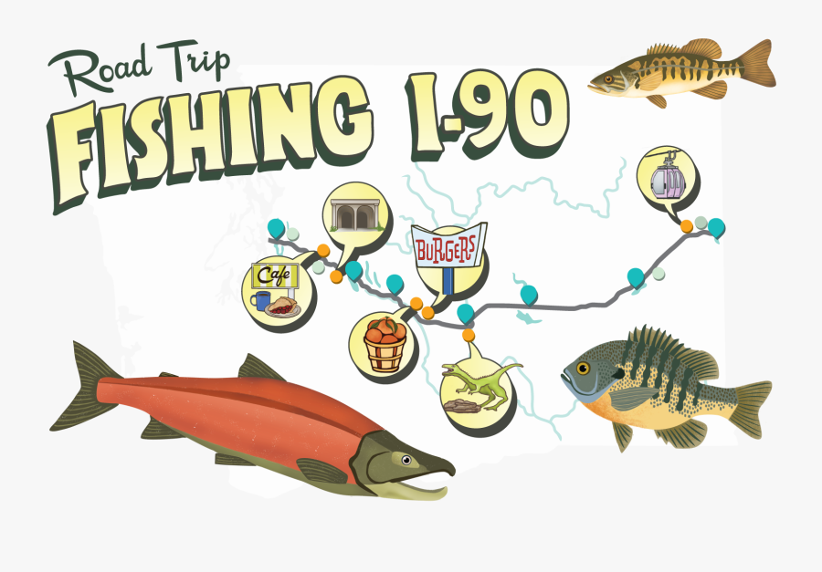 Fishing I-90 Graphic Black And White Library - Cartoon, Transparent Clipart