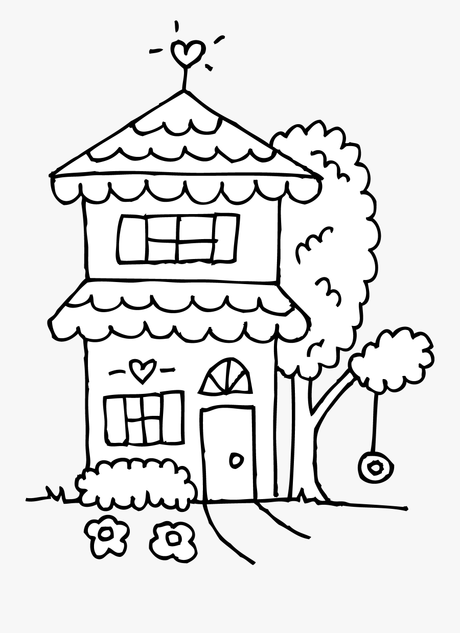 Lake House Free Clipart Black And White - Cute House Coloring Page, Transparent Clipart