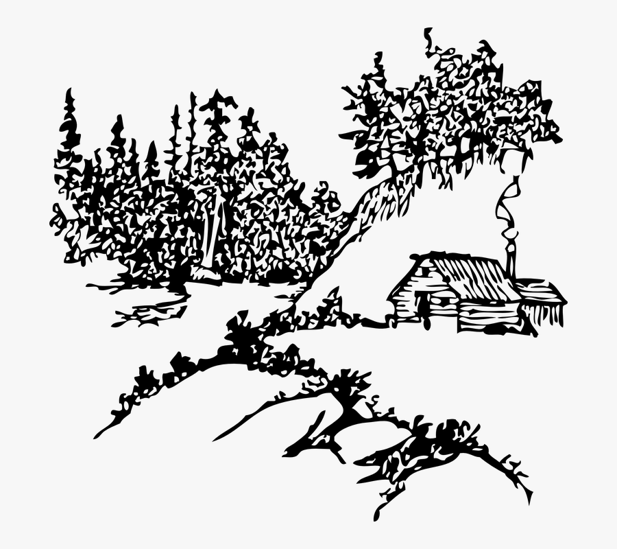 Cabin Lake Outdoors - Black And White Clipart Cabin In The Woods, Transparent Clipart