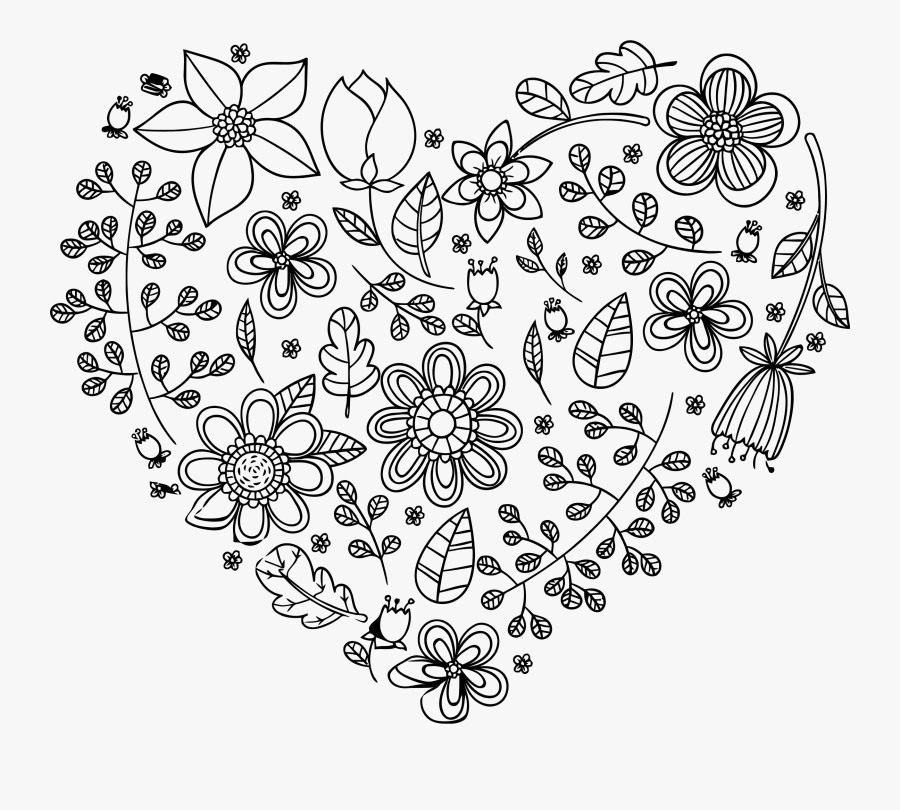 Black Floral Heart - Clipart Heart Design Black And White, Transparent Clipart
