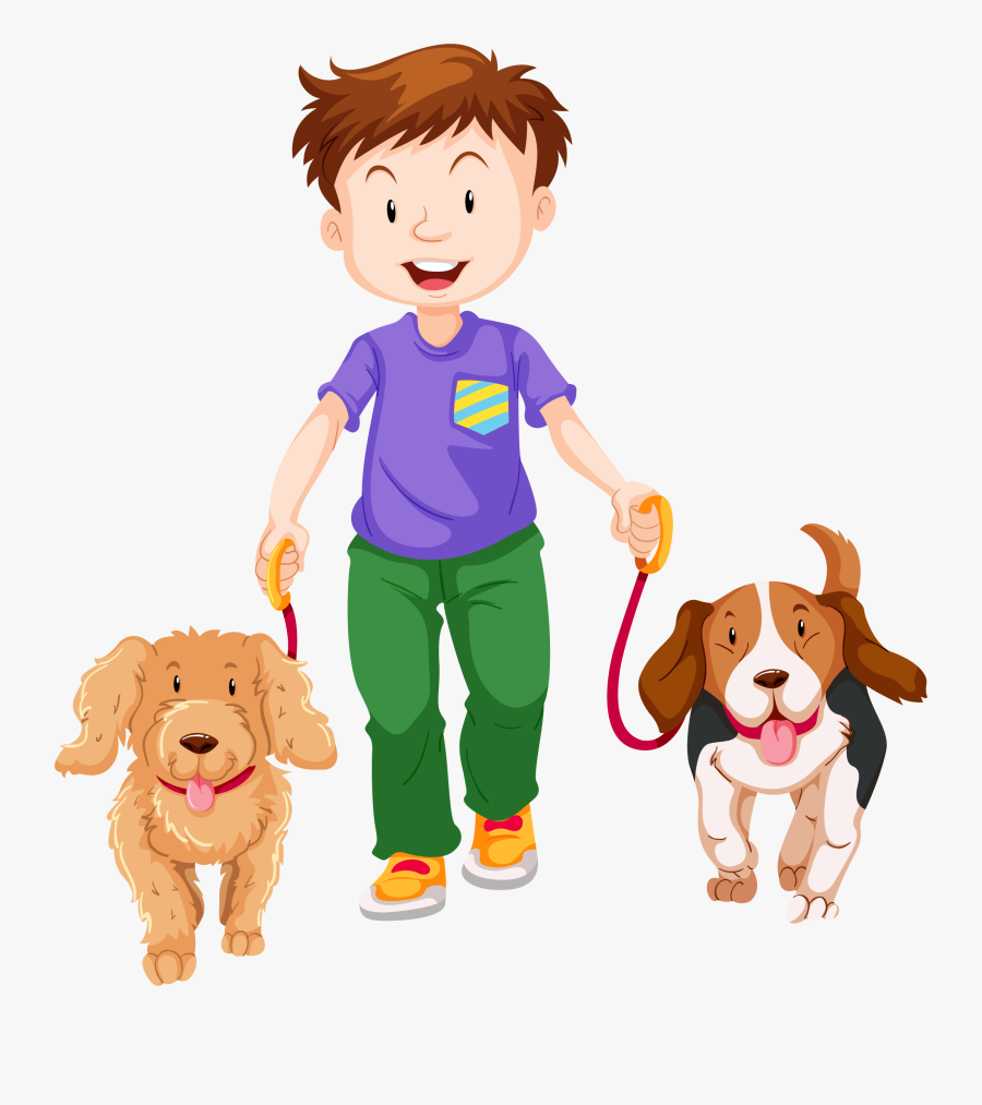 Cartoon Boy With 2 Dogs, Transparent Clipart