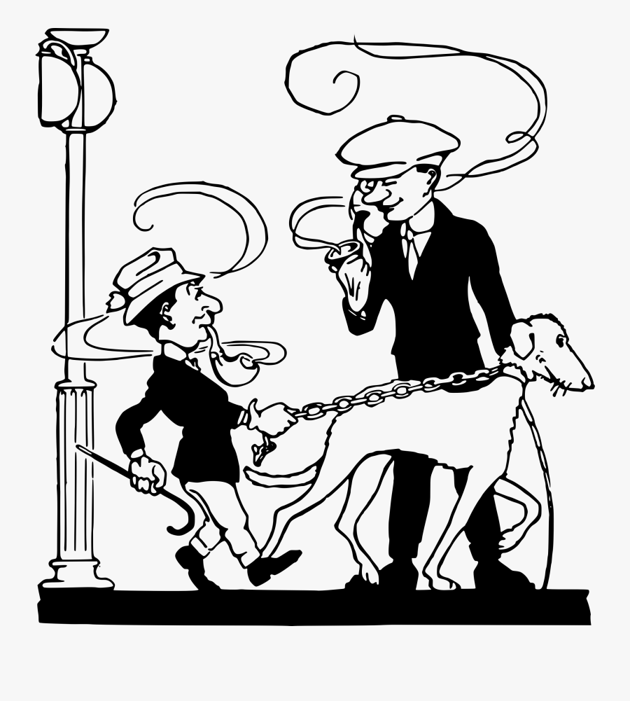 Smoking Men Walk The Dog Banner Library Library - Cartoon, Transparent Clipart