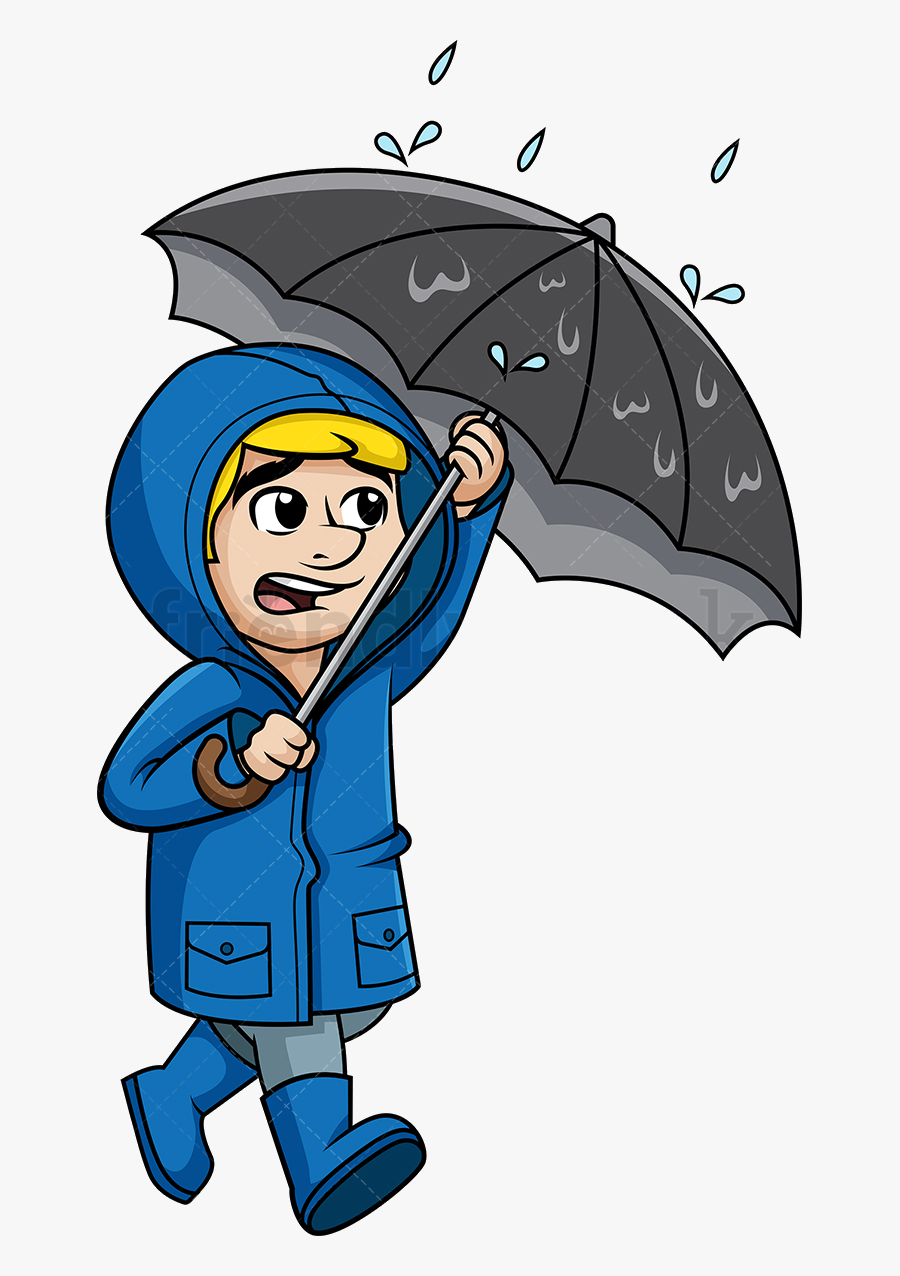 Rain Beautiful Man Walking In The Cartoon Clipart Vector - Cartoon Beautiful Rainy Season, Transparent Clipart