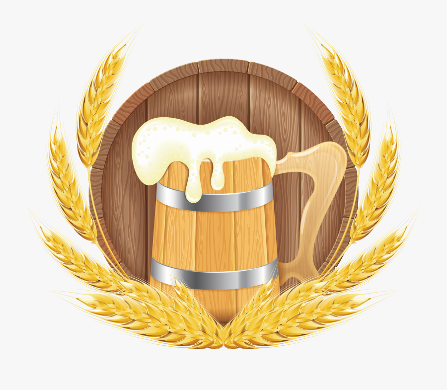 Oktoberfest Beer Barrel Mug And Wheat Png Clipart Image - Wheat Beer Clipart, Transparent Clipart