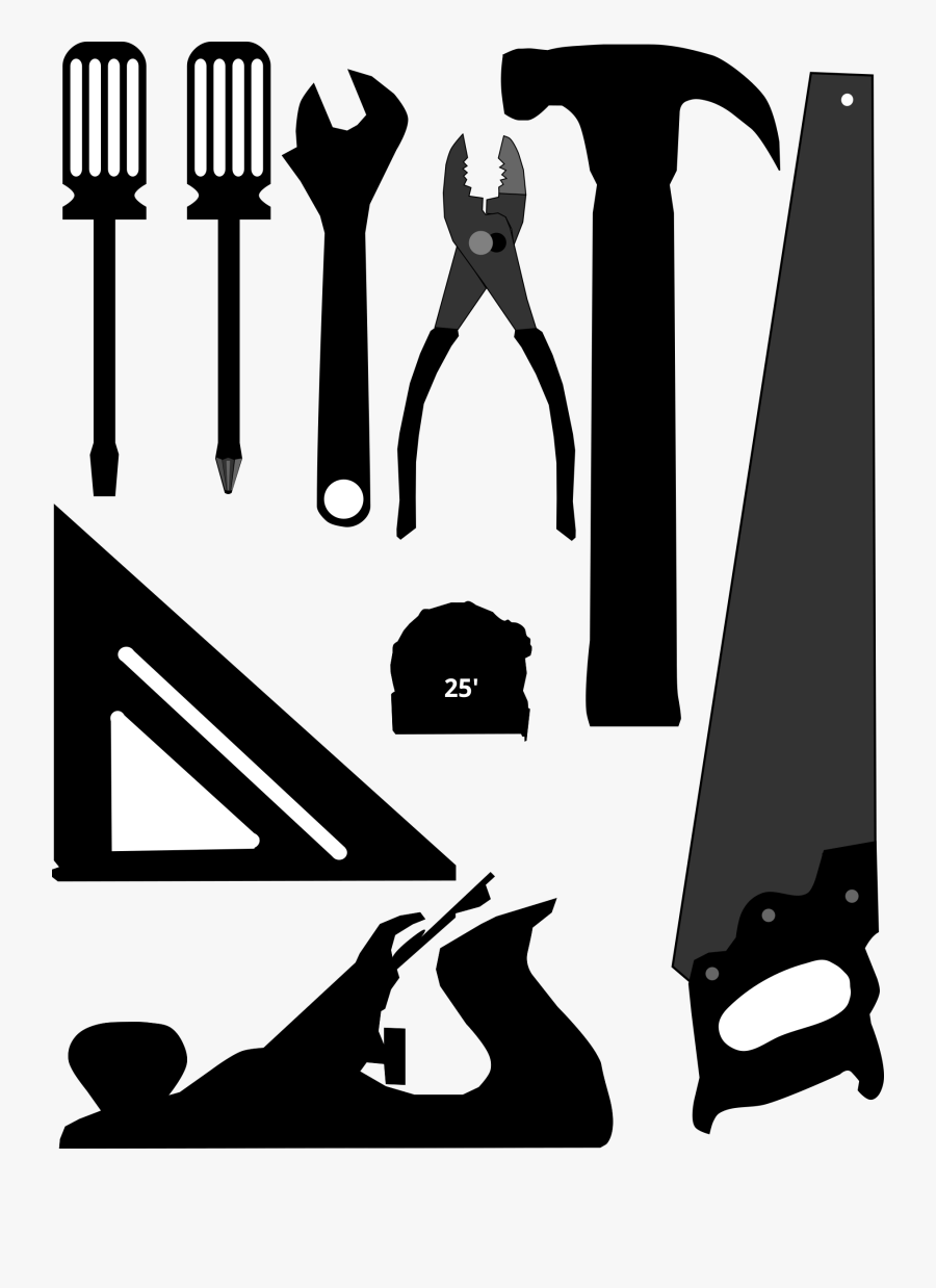 Basic Tools - Black Silhouette Of Carpenter Tools, Transparent Clipart