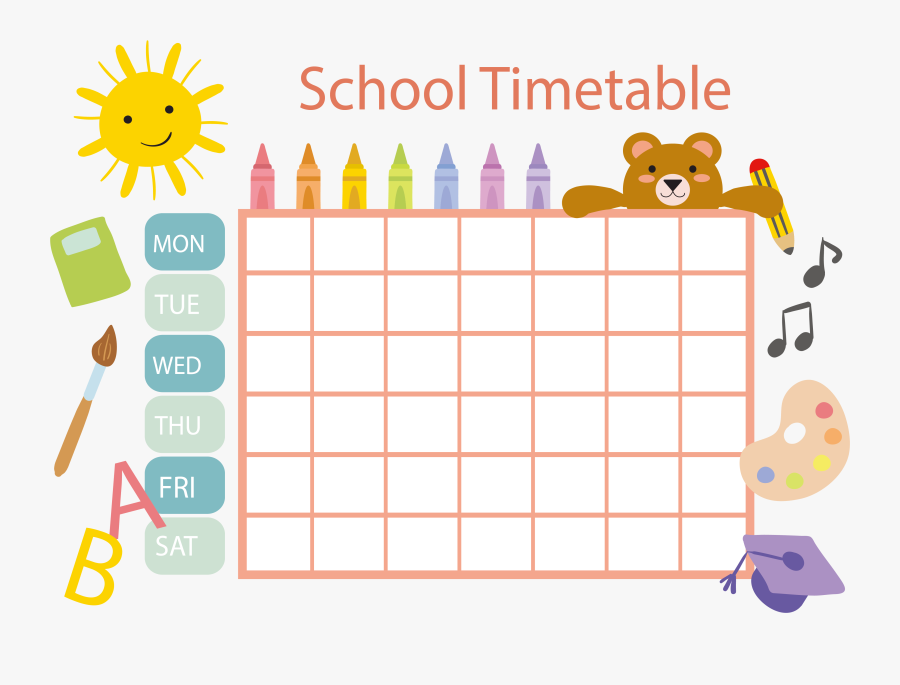 School Timetable Schedule Template - Cartoon, Transparent Clipart