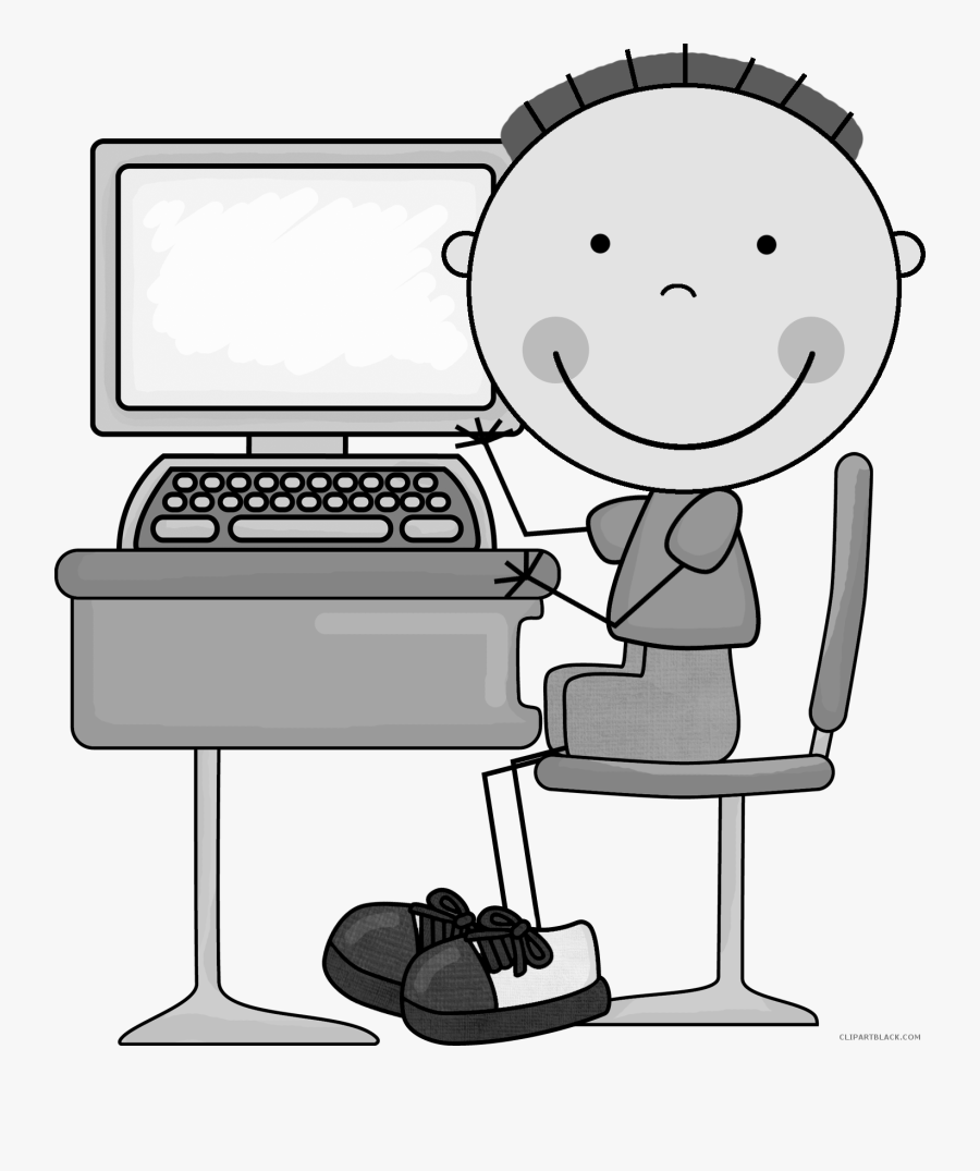 Transparent Tools Clipart Black And White - Kid On Computer Clipart, Transparent Clipart