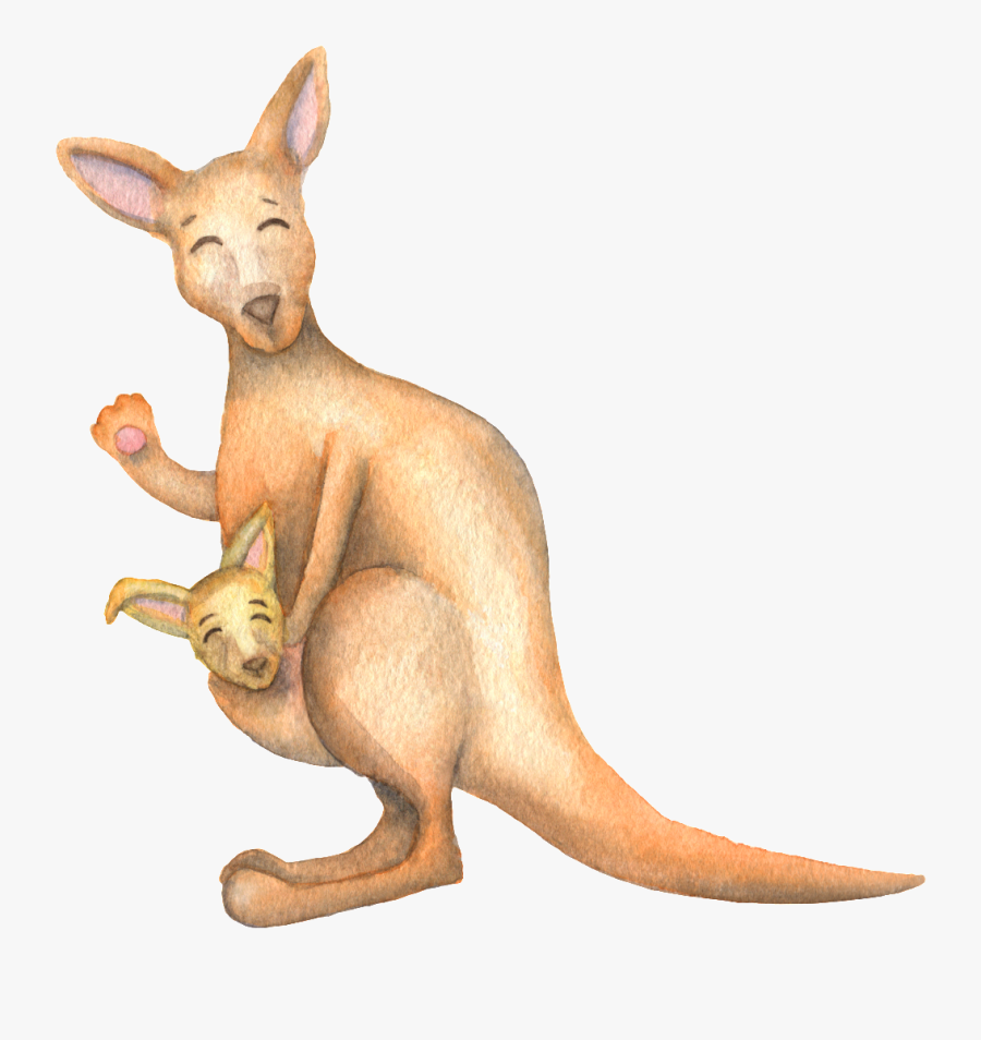 Clip Art Cartoon Design Cute Smiling - Watercolor Kangaroo, Transparent Clipart