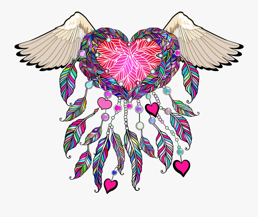 Feather Clipart Boho - Dream Catcher With Angel Wings Tattoo, Transparent Clipart