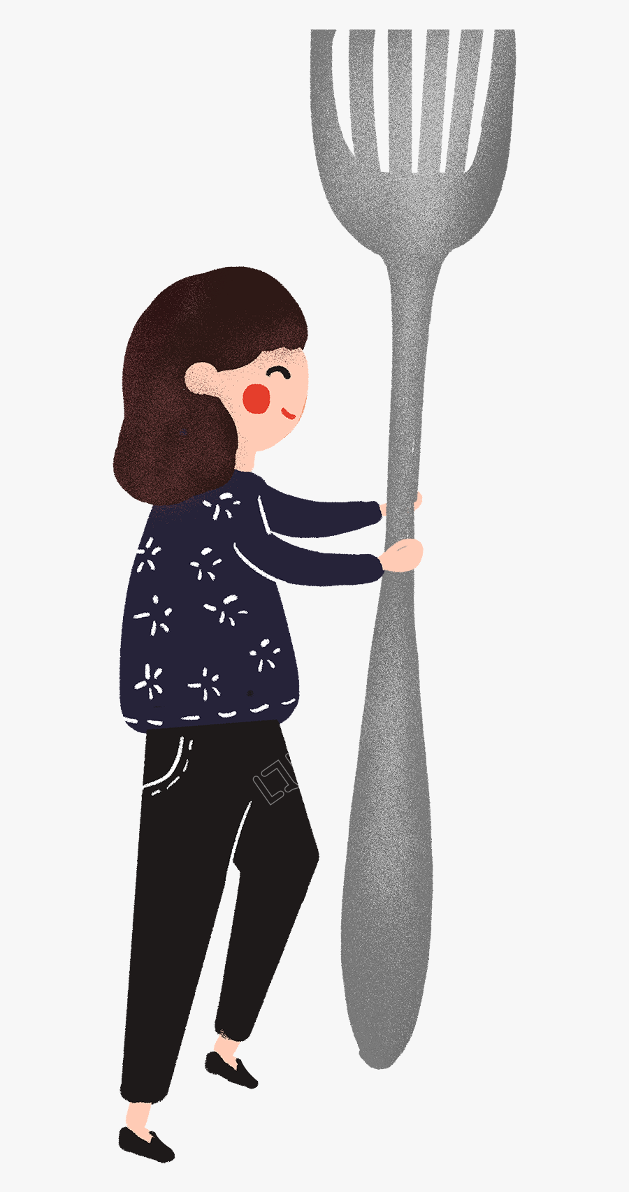 Creative Cartoon Girl Holding Fork Image - Girl, Transparent Clipart