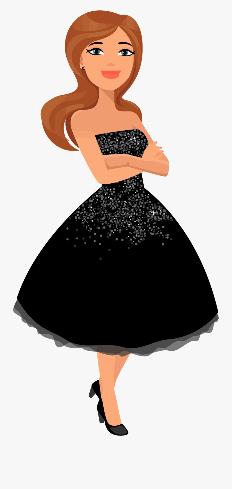 Girl In Shiny Dress - Girl With Dress Cartoon, Transparent Clipart
