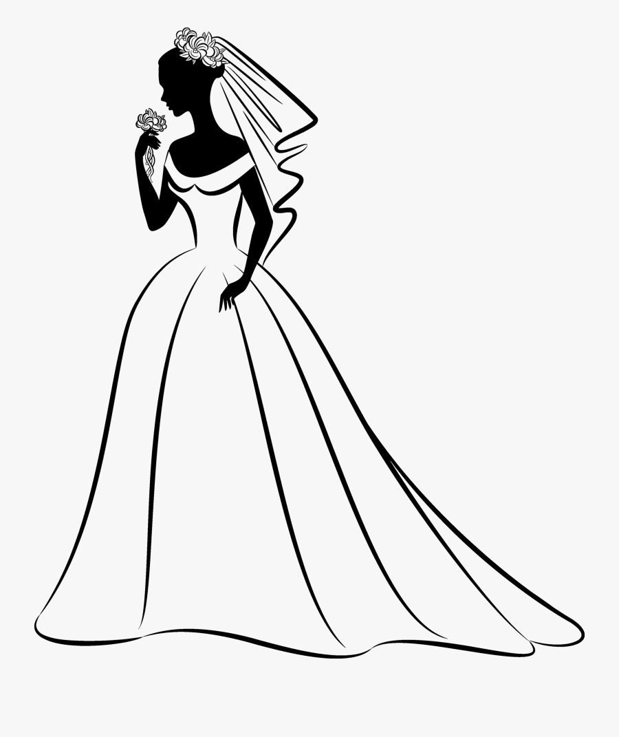 Wedding Dress Clipart Png Download - Bride Clipart Black And White, Transparent Clipart