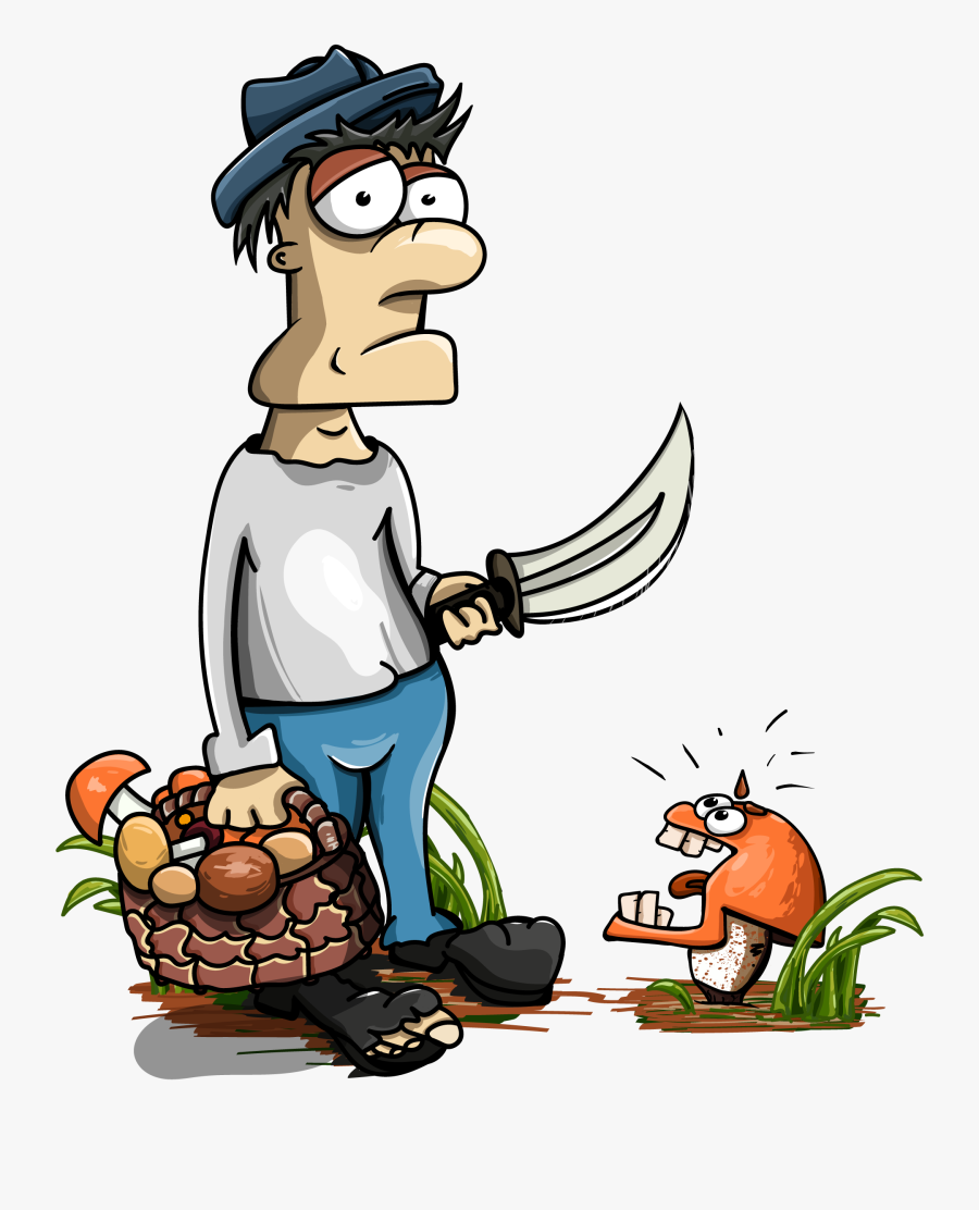Mushroom, Mushroomer, Basket, Knife, Horror, Grass - Buscador De Setas Dibujo, Transparent Clipart
