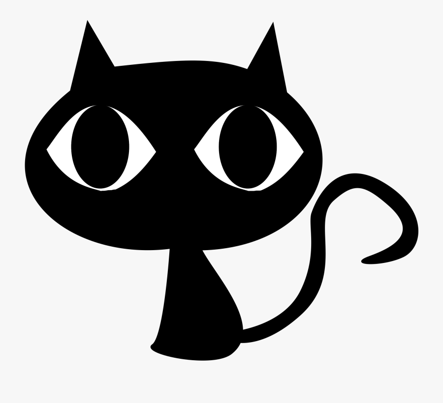 Black Cat With Big Head Vector Clipart Image - Cute Black Cat Vector, Transparent Clipart