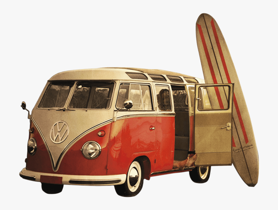 Volkswagen Camper Van And Surf Board - Vw Surf Van, Transparent Clipart