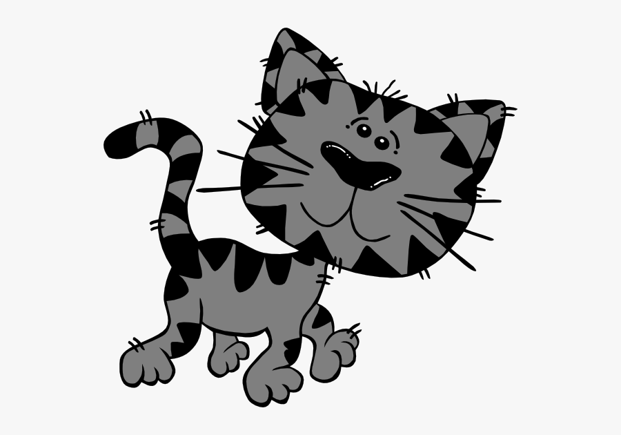 Transparent Black Cat Clip Art - Grey Cat With Stripes Cartoon, Transparent Clipart