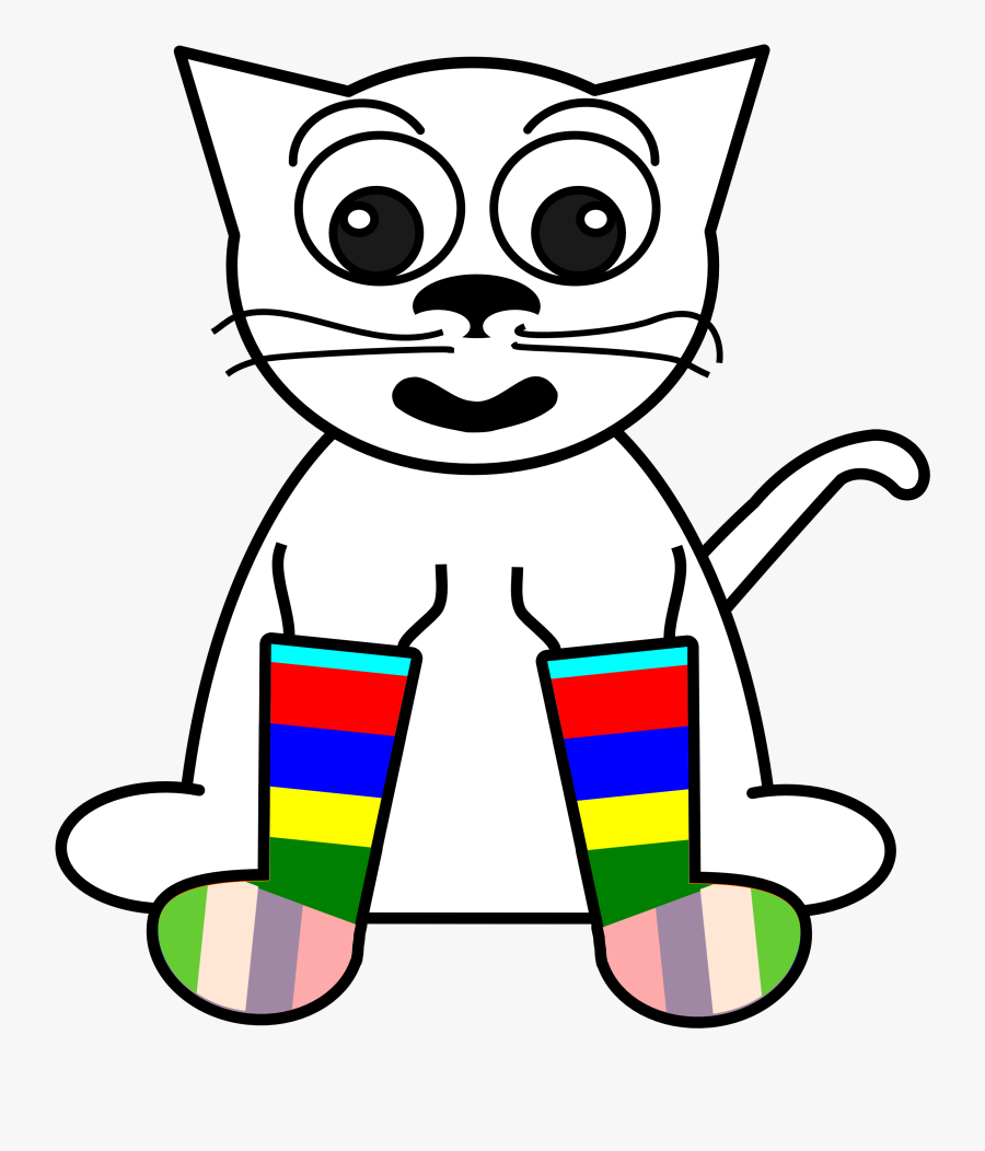 Cat In Rainbow Socks Black White Line Art 999px - Crazy Socks Clip Art Black And White, Transparent Clipart