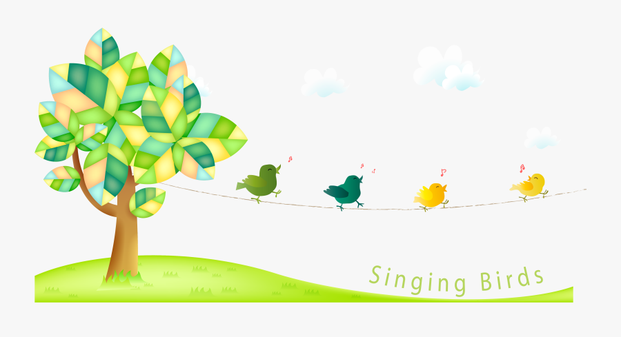 Bird Singing Cartoon Clip Art Birds In - Birds Tree Vector Cartoon, Transparent Clipart
