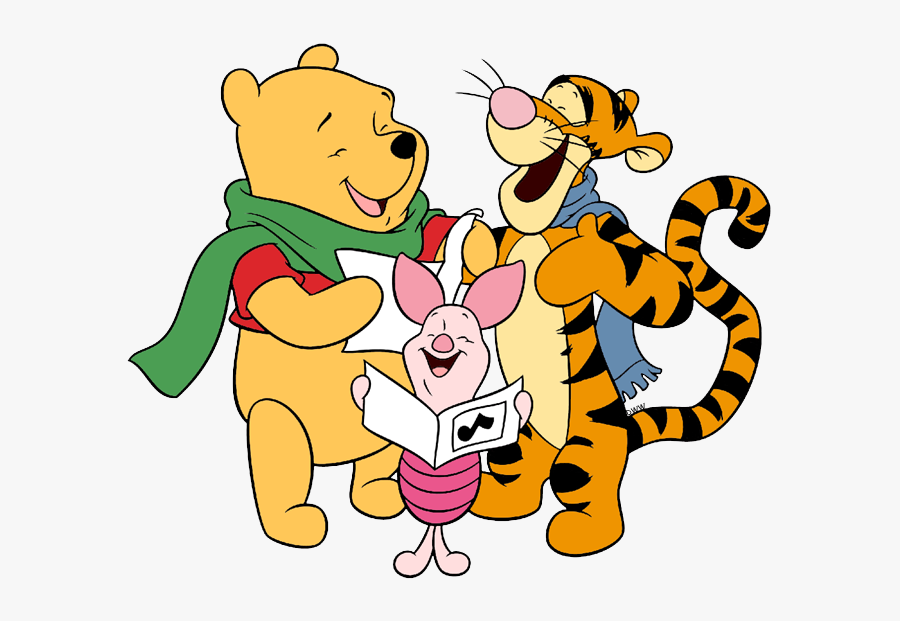 Winnie The Pooh, Tigger, Piglet Singing Carols - Winnie The Pooh Christmas Clipart, Transparent Clipart