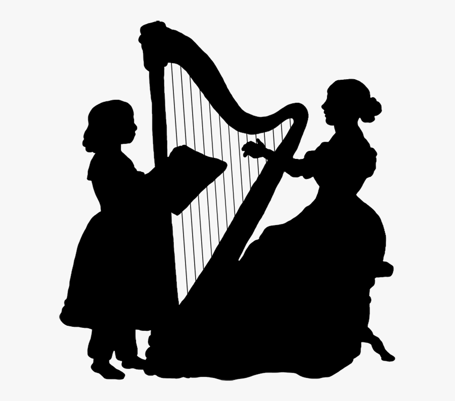 Woman Playing The Harp Silhouette - Harp, Transparent Clipart