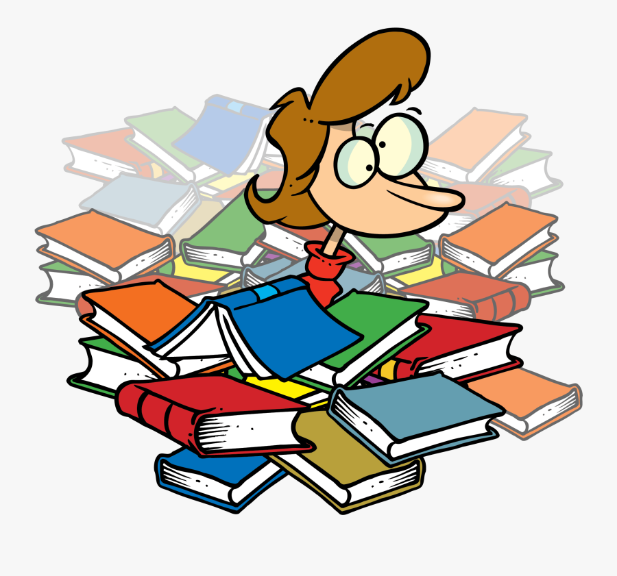 Cartoon Woman Pile Of Books Clipart, Transparent Clipart