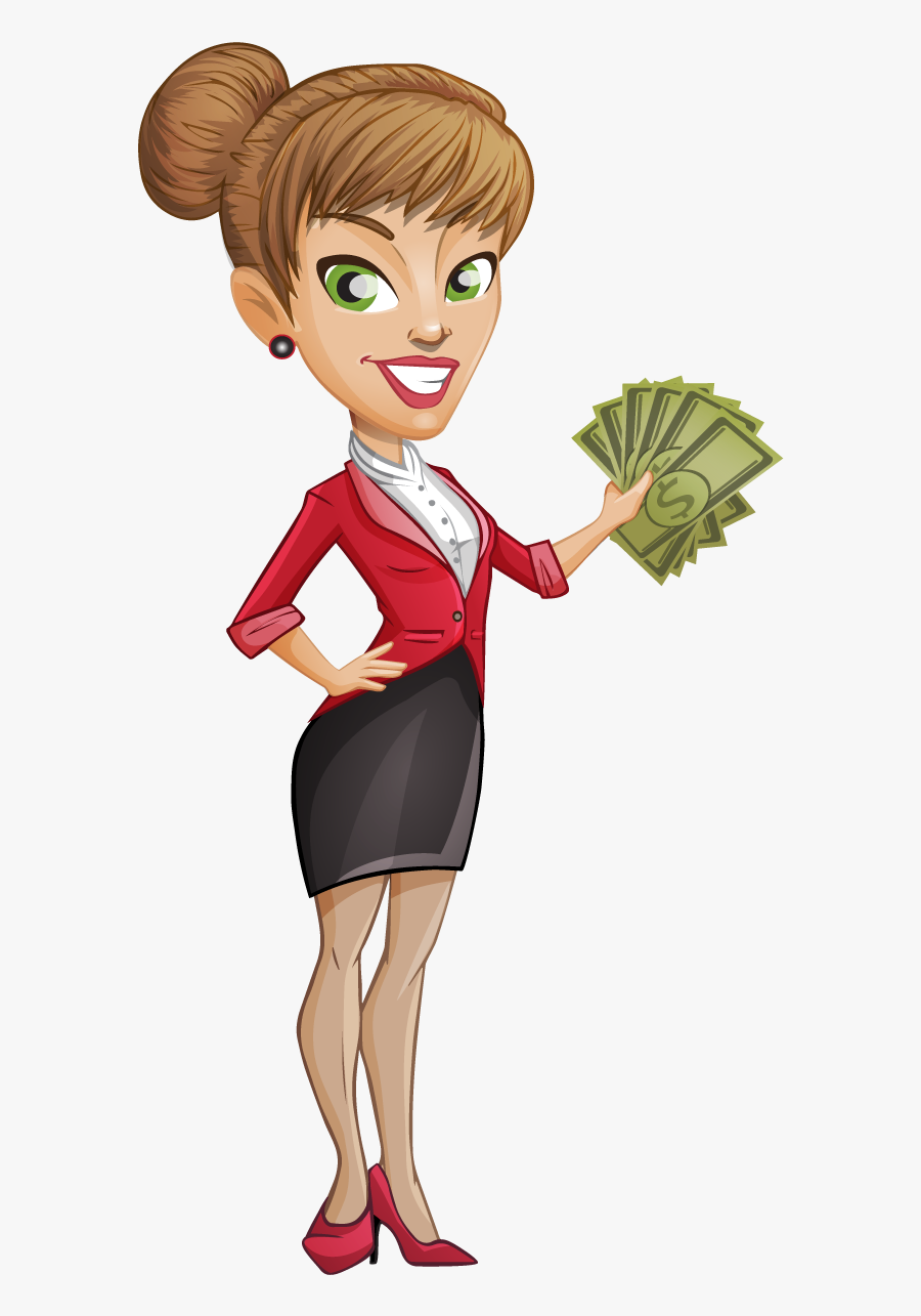 28 Collection Of Girl Holding Money Clipart - Business Woman Cartoon