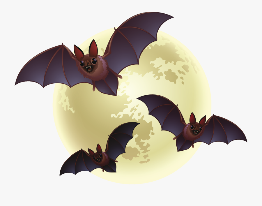 Creepy Halloween Moon With Bats Png Clipart - Bat Transparent Background Halloween Png, Transparent Clipart