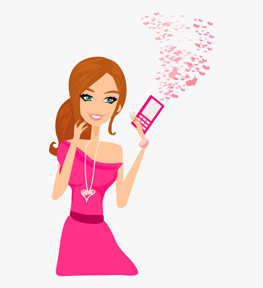Mobile Phone Telephone Girl Clip Art - Girl With Mobile Phone Cartoon, Transparent Clipart