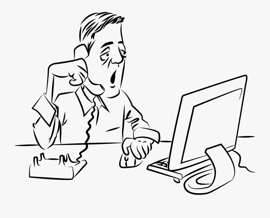 Man While Using Computer - Man Talking On The Phone Clipart, Transparent Clipart