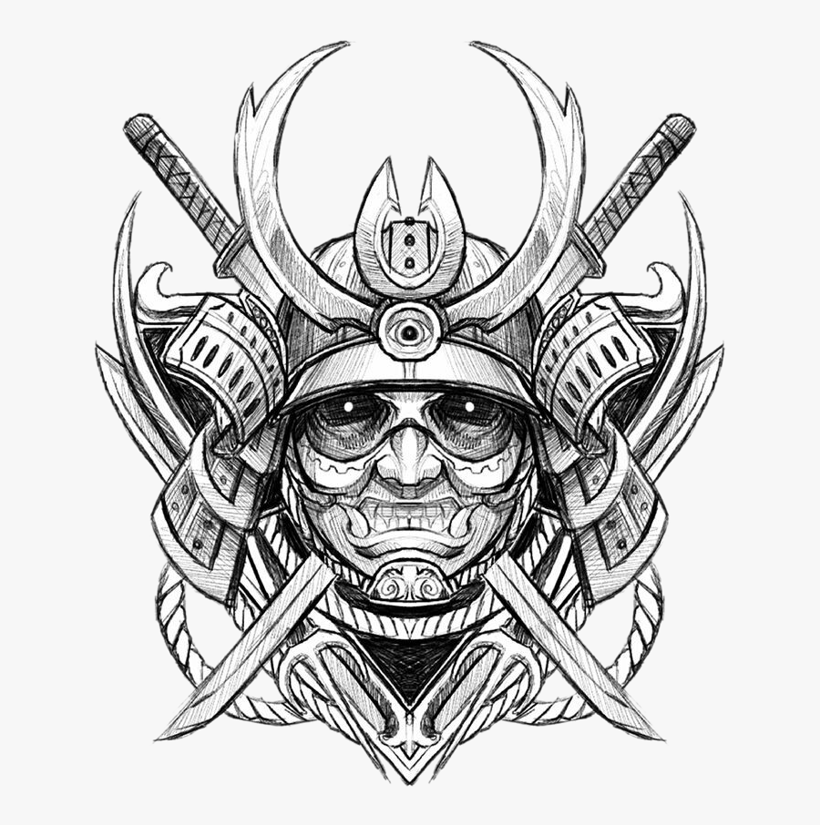 Ghost Tattoo Sketch Japanese Samurai Avatar Drawing - Samurai Skull Tattoo Drawing, Transparent Clipart