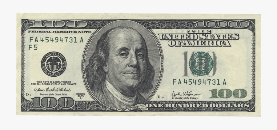 Benjamin Franklin United States One Hundred Dollar - 100 Dollar Bill, Transparent Clipart