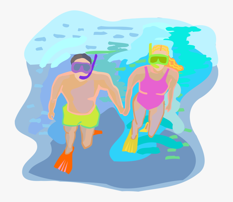 Vector Illustration Of Snorkeling Couple Snorkel With - Illustration, Transparent Clipart
