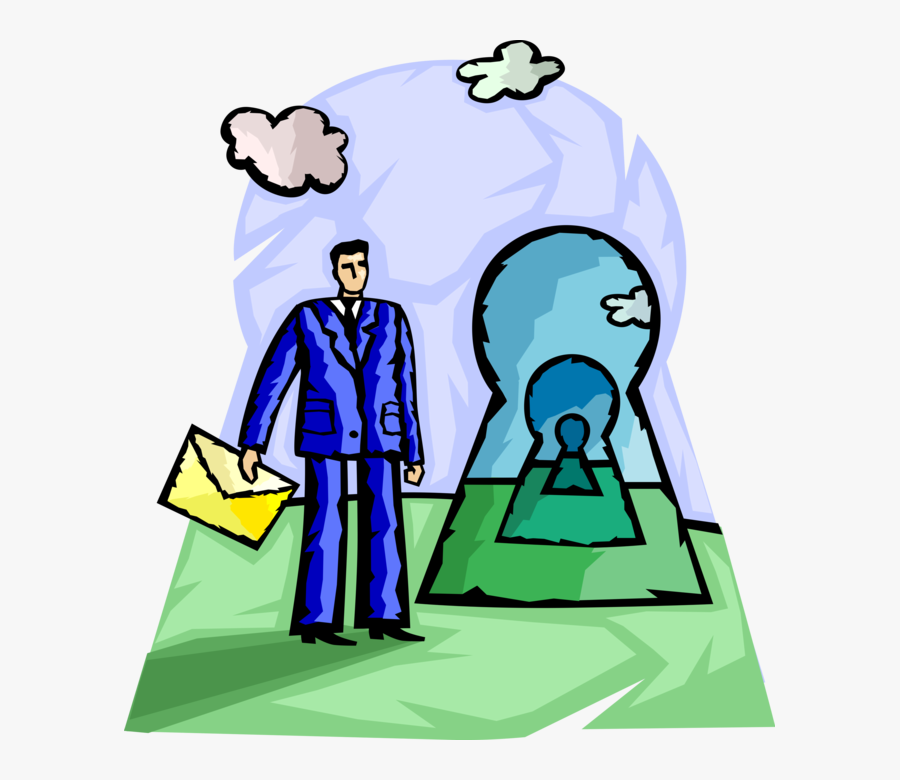 Vector Illustration Of Businessman With Keyhole Passageway - Cartoon, Transparent Clipart